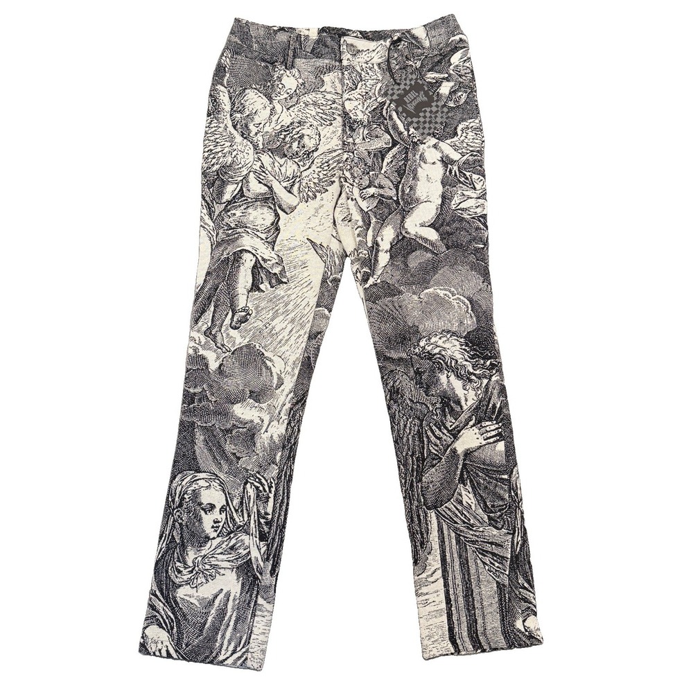 NWT Rebel Vengeance Cherub Angel Tapestry Pants Mens 30 Black White Renaissance